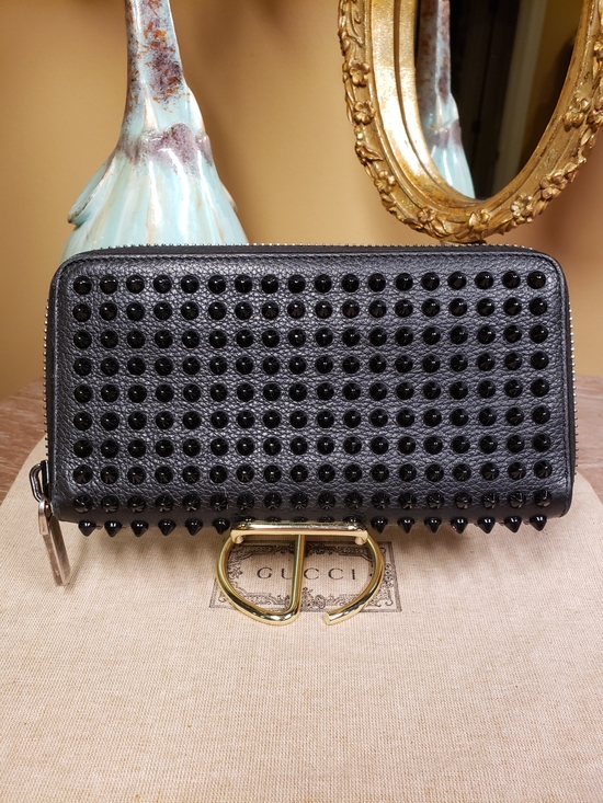 Christian Louboutin Handbags - Christian Louboutin Black Studded Zip Wallet with Black Spikes EUC